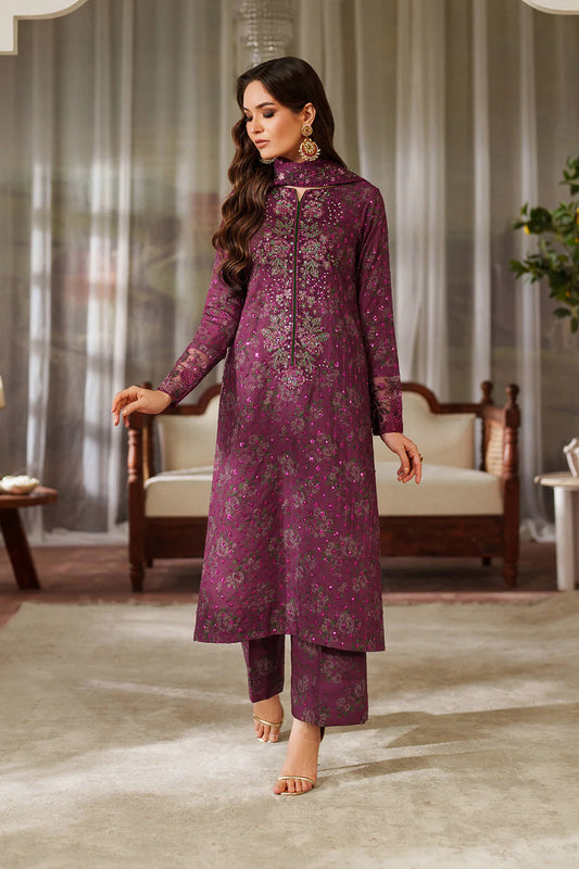 Iznik Luxury Printed & Embroidered 3 Pc Unstitched Lawn Suit UE-538 Magenta