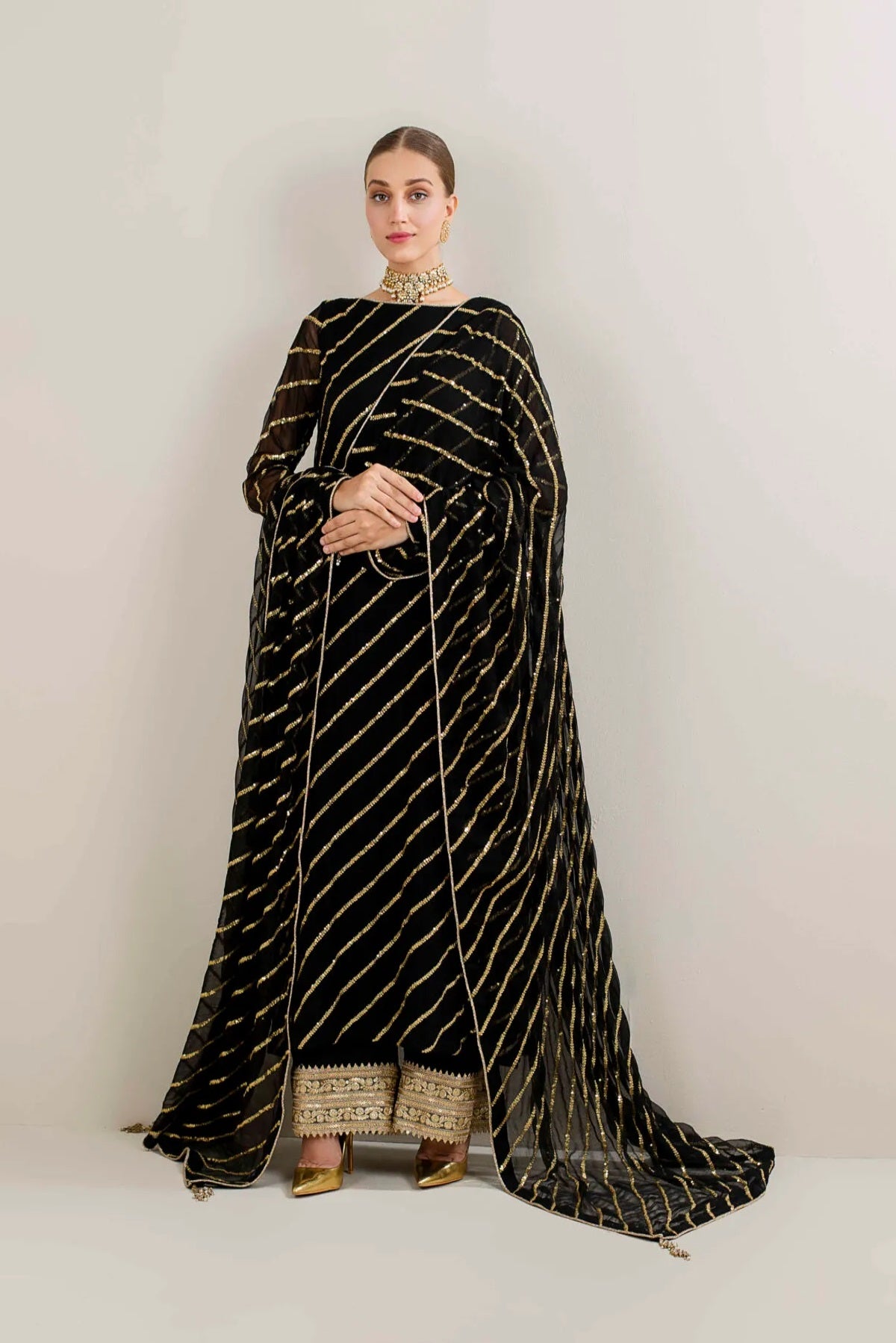 Ras Formals Chiffon Embroidered 3 Pieces Unstitched Collection BLACK GOLD