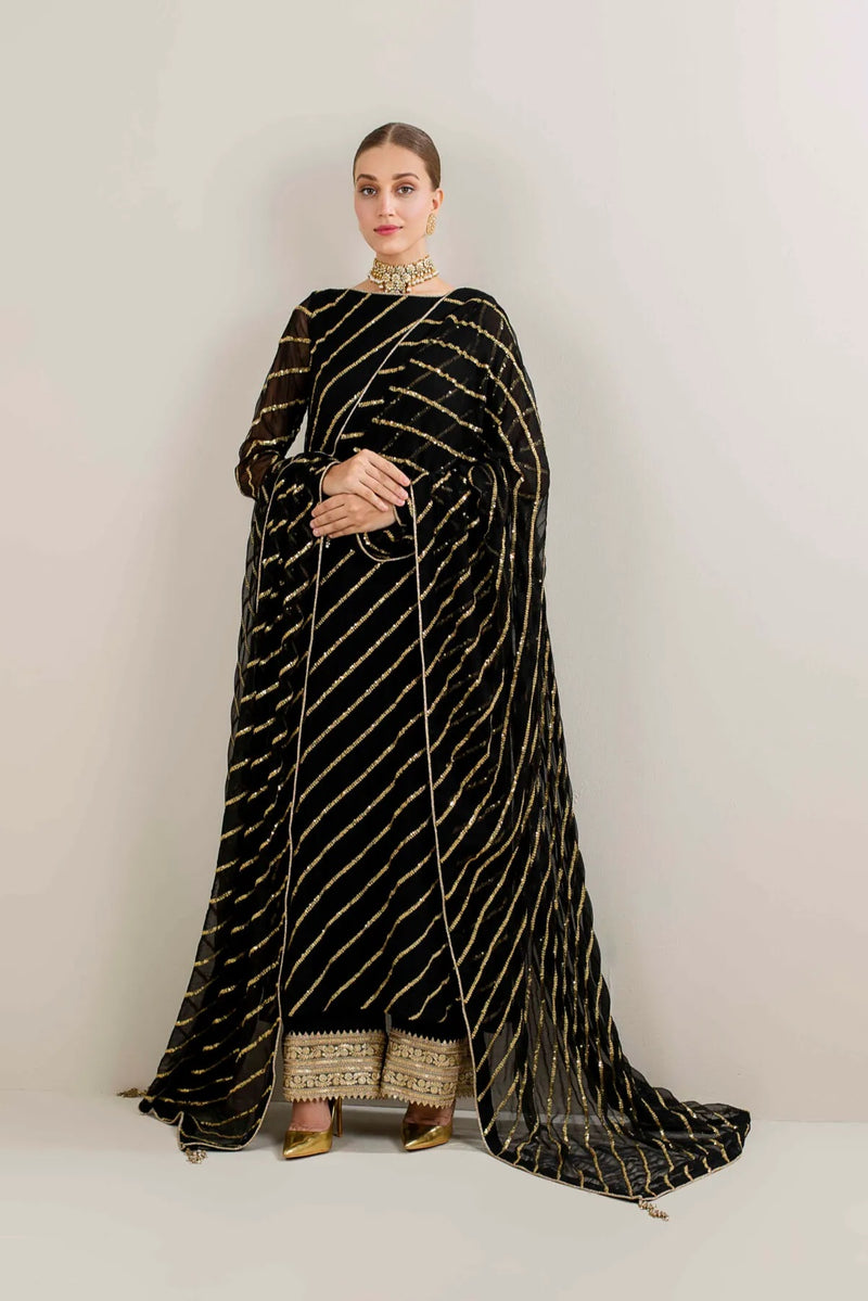Ras Formals Chiffon Embroidered 3 Pieces Unstitched Collection BLACK GOLD