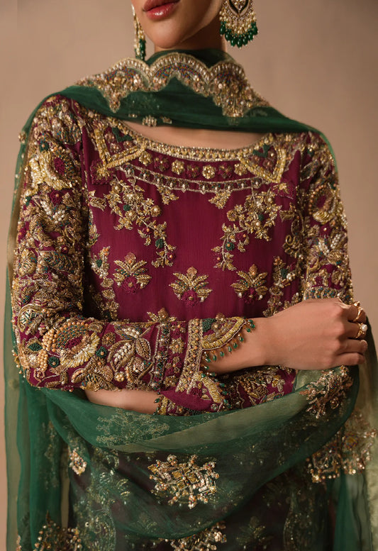 Abeera Usman Raw Silk Handwork Embroidered 3 Pcs Unstitched Burgundy Dusk