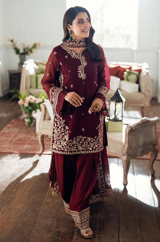 Azure Luxury Chiffon Embroidered Unstitched 3 Piece - Berry Dusk