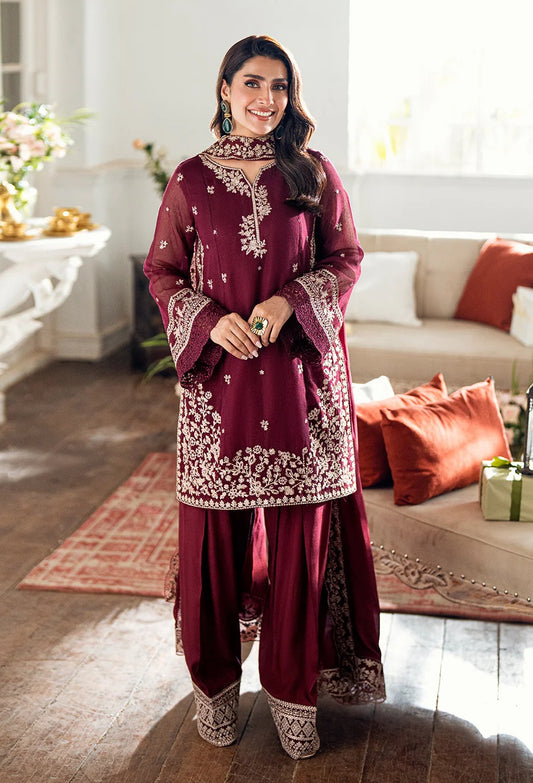 Azure Luxury Chiffon Embroidered Unstitched 3 Piece - Berry Dusk