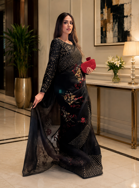 Muse Luxury Organza Embroidered 3Pc Unstitched Sari Ayesha Shahveer