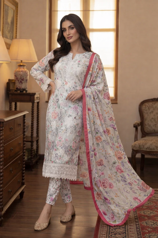 Aneelas Luxury Lawn Printed & Embroidered 3 Pc Unstitched Suit FLORA S-1