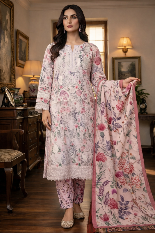 Aneelas Luxury Lawn Printed & Embroidered 3 Pc Unstitched Suit FLORA S-2