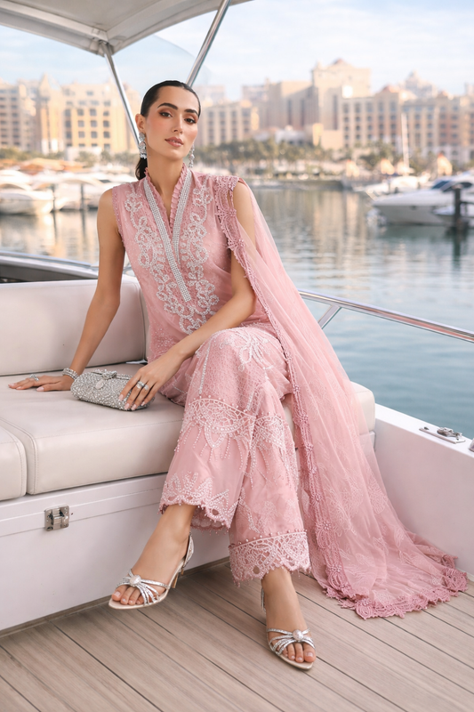 Maria.B Luxury Lawn Embroidered Unstitched 3Pc Suit D-2604-B Rose Mirage