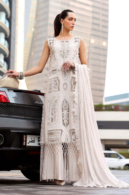 Maria.B Luxury Lawn Unstitched 3Pc Embroidered Suit D-2608-A White