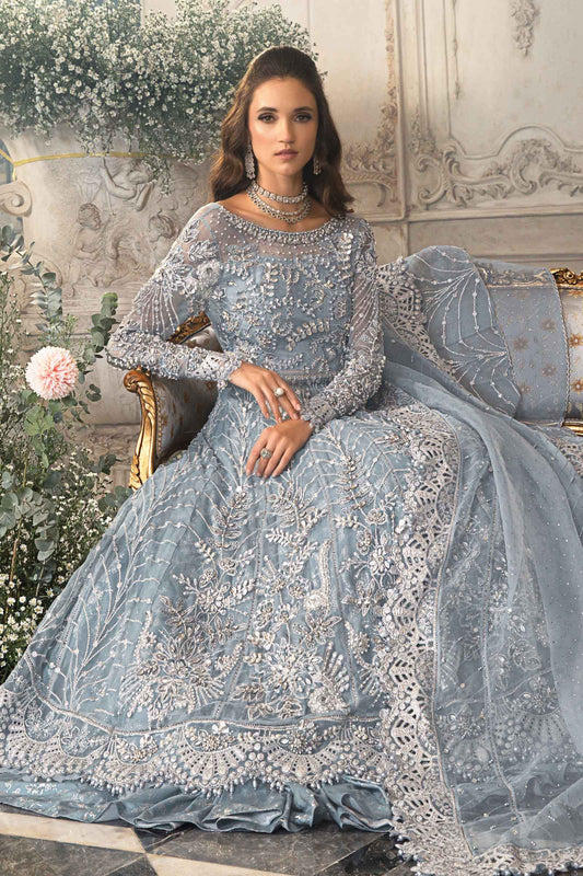 Maria.B Luxury Organza Embroidered Unstitched 3Pc Suit-Ice Blue