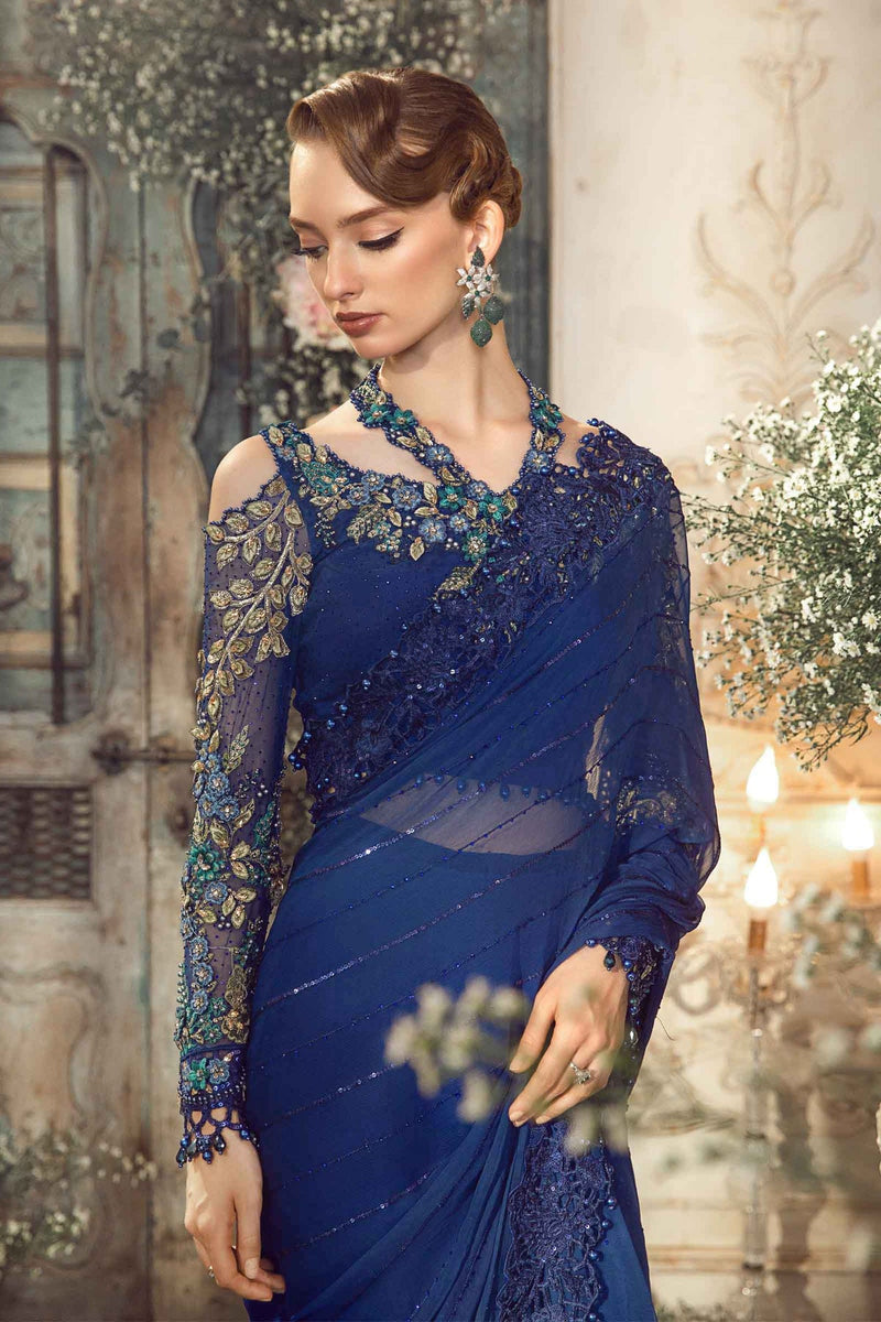 MARIA.B Mbroidered Wedding Unstitched Edition Cobalt Blue BD-2704 Blue Saree