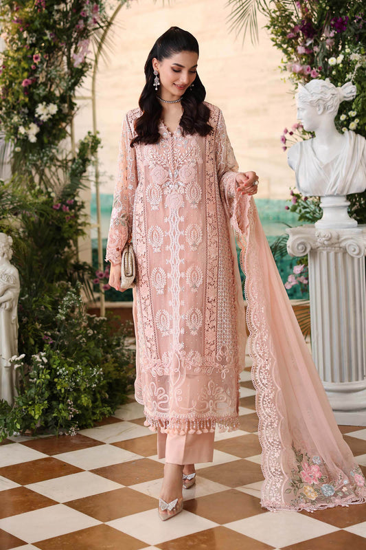 Maria B Luxury Embroidered Chiffon 3Pc Unstitched Suit MPC-26-104-Peach Pink