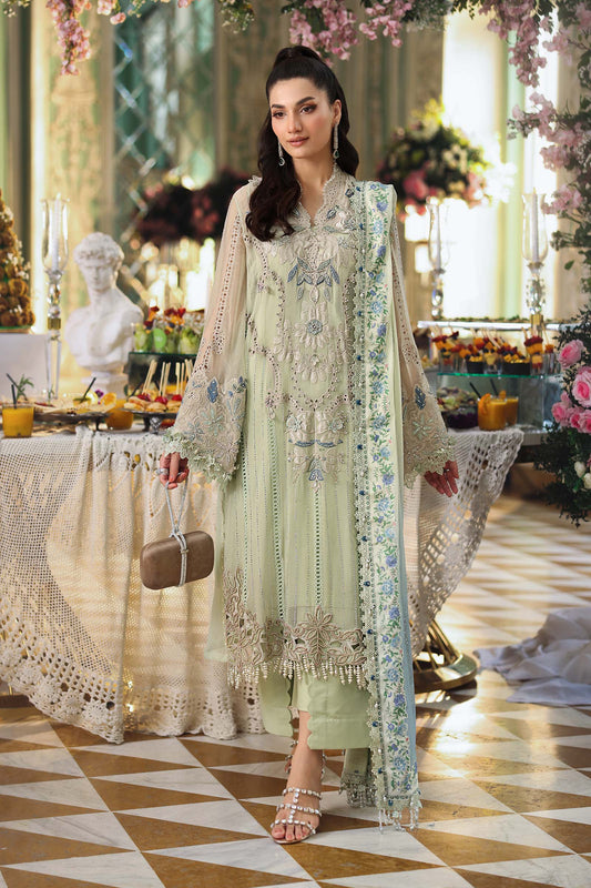 Maria B Luxury Embroidered Chiffon Unstitched 3Pc Suit MPC-26-105-Pistachio Green
