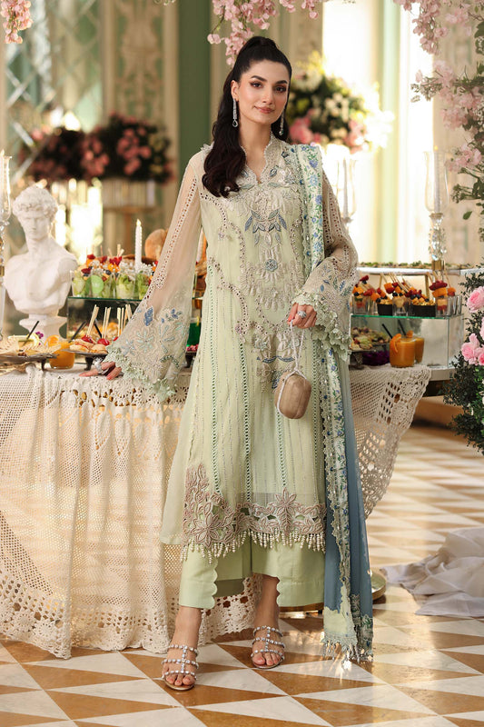 Maria B Luxury Embroidered Chiffon Unstitched 3Pc Suit MPC-26-105-Pistachio Green