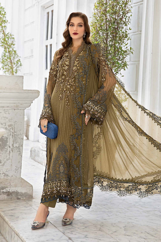Maria.B 3 Pcs Unstitched Embroidered Pure Chiffon Suit | MPC-24-108