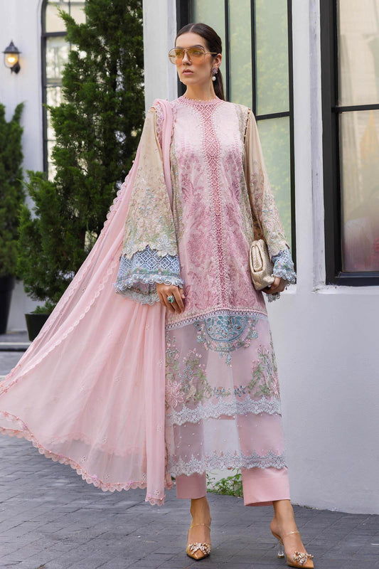 Maria B Luxury Embroidered Lawn Unstitched 3Pc Suit EL-26-09-Pink