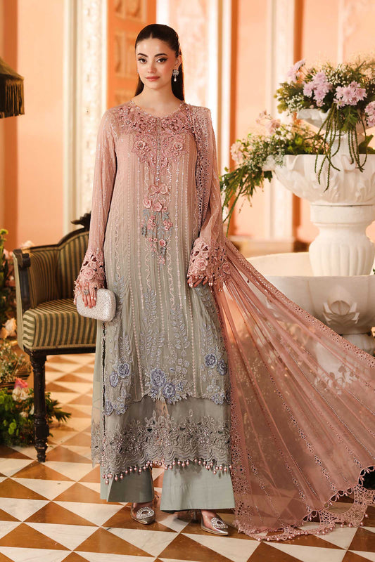 Maria B MPC-26-202-Ombre Blossom Luxury Embroidered Pure Chiffon 3Pc Unstitched Sui PA-172