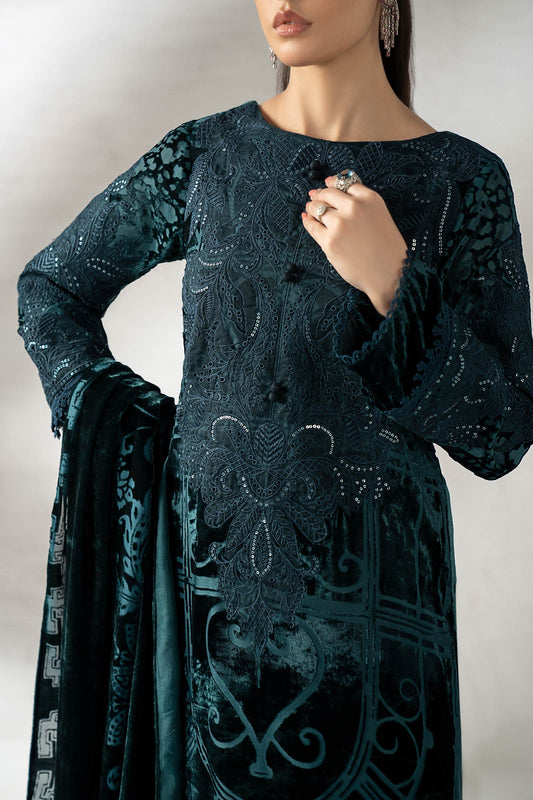 Maira.B - Luxury Velvet Embroidered Palachi Unstitched 3 Piece - DW-W25-19-Teal