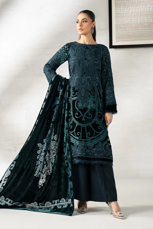Maira.B - Luxury Velvet Embroidered Palachi Unstitched 3 Piece - DW-W25-19-Teal