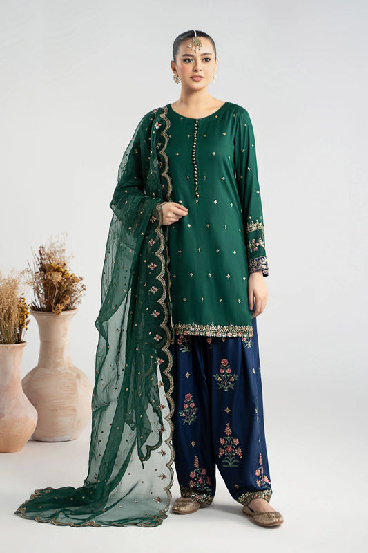 Maria.B - Luxury Raw Silk Embroidered 3 Pc Unstitched Green