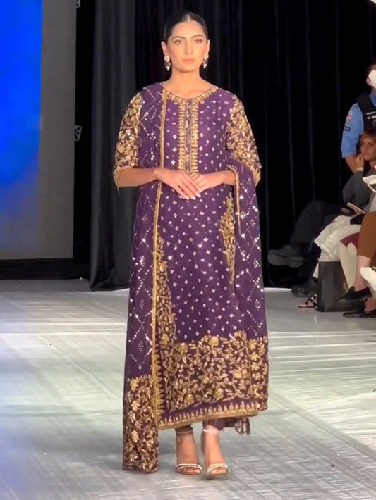 Haris Shakeel Raw Silk Hand Work Collection Purple AJ-03