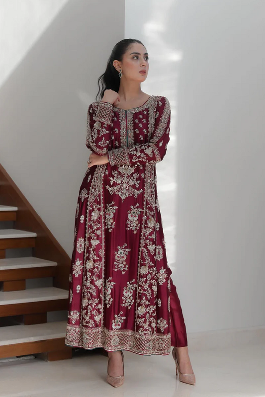 WAQAR ASGHAR Luxury Raw Silk Hand Embroidered Collection Unstitched MAH-E-GUL