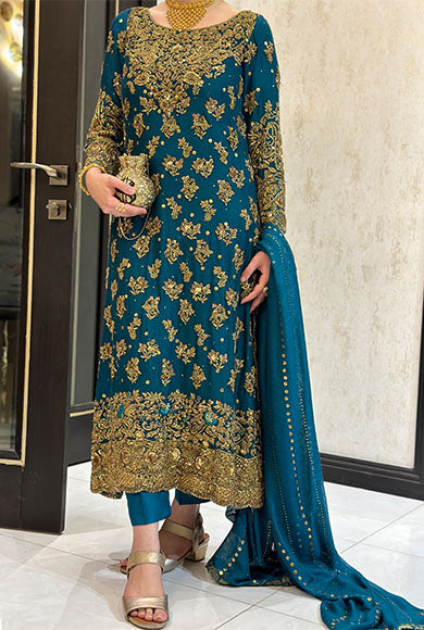Haris Shakeel Premium Brides Pure Chiffon Unstitched 3 Piece Faushia