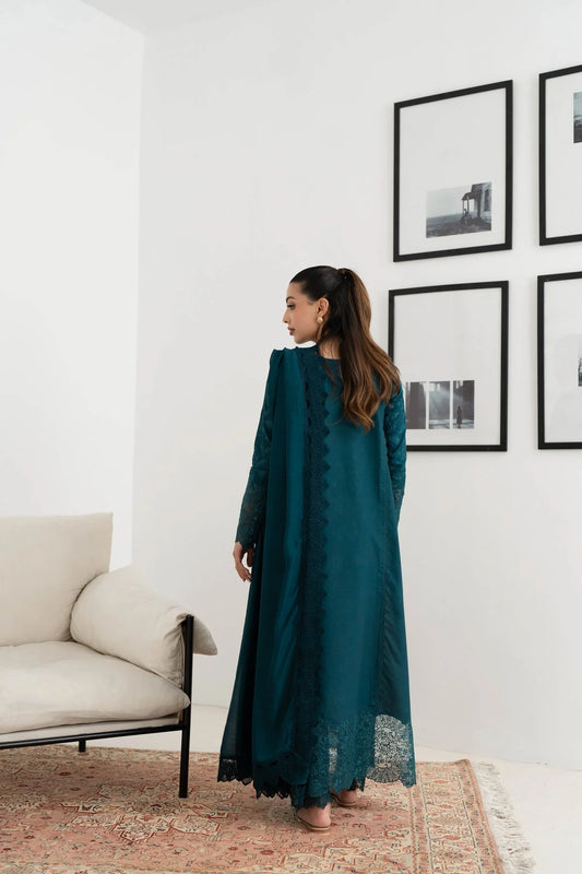 Zaib By Nimsay Luxury Lawn Embroidered collection Teal Green