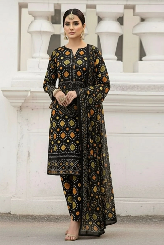 Poshkari Luxury Lawn Embroidered Suit With Chunri Duppatta D-68