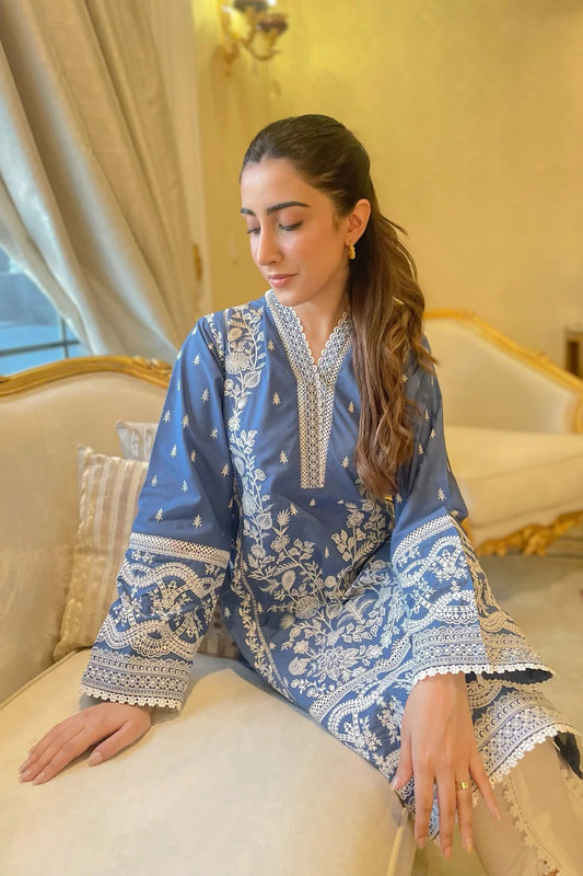 Naarj Luxury Lawn Embroidered Unstitched 3 Piece Cobalt Blue