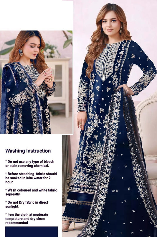 Aneelas Luxury Velvet Embroidered Unstitched 3 Piece - Zinc