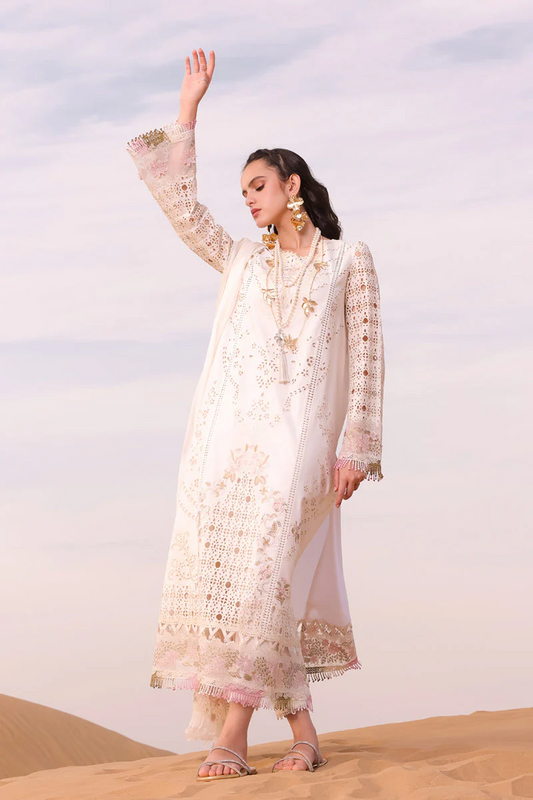 Qalamkar Festive Eid Embroidered Chikankari 3 Pc Unstitched Suit KM-02 SAOIRSE