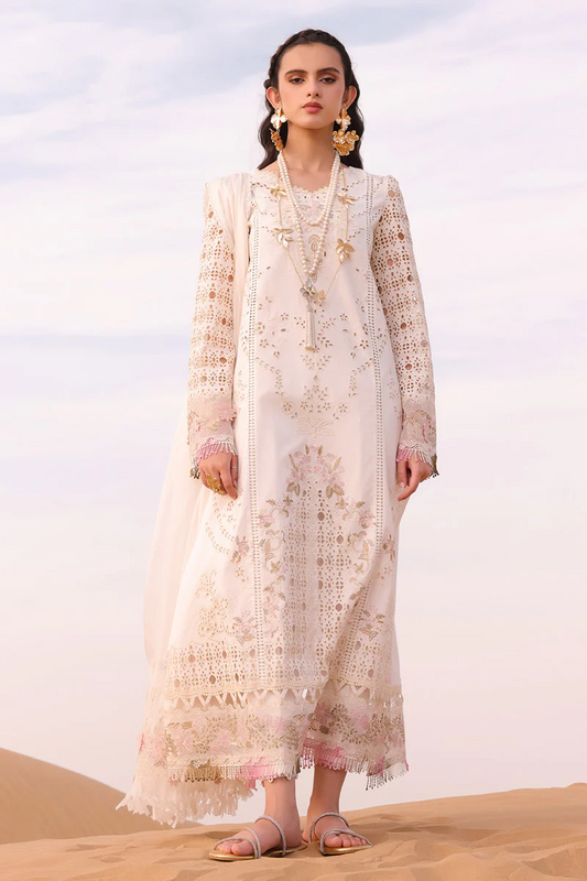 Qalamkar Festive Eid Embroidered Chikankari 3 Pc Unstitched Suit KM-02 SAOIRSE