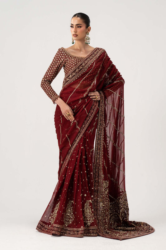 Maria B 26V1-09-Danira Luxury Chiffon Embroidered 3Pc Unstitched Sari PA-132
