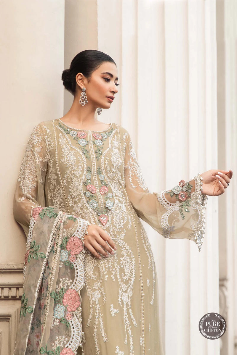Maria.B Embroidered Pure Chiffon Suits Unstitched 3 Piece MB23SC D1 - Luxury Collection
