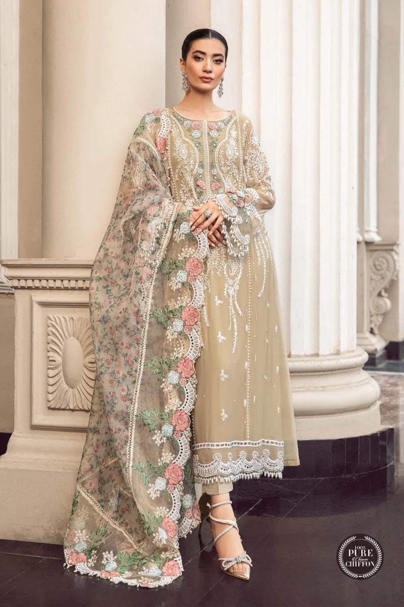Maria.B Embroidered Pure Chiffon Suits Unstitched 3 Piece MB23SC D1 - Luxury Collection