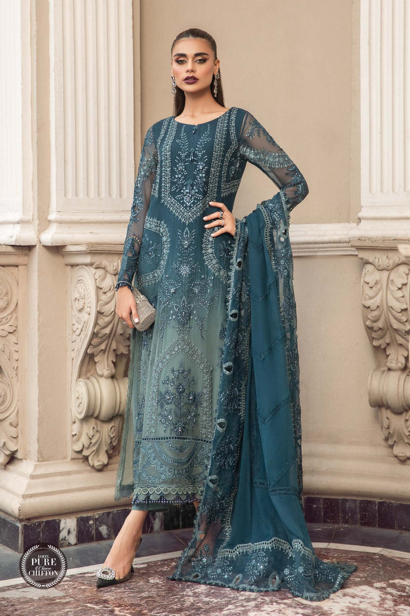 Maria.B Embroidered Chiffon Suits Unstitched 3 Piece MB23SC D2 - Luxury Collection