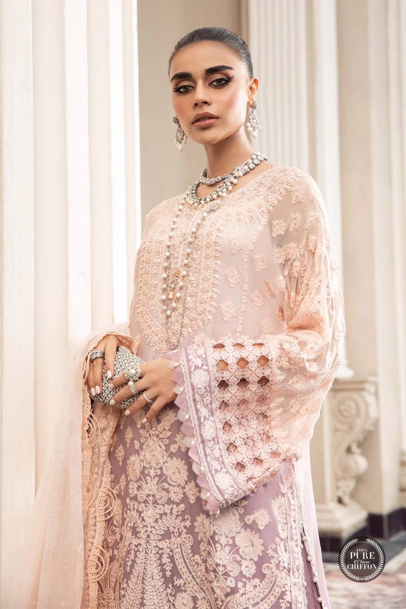 Maria.B Unstitched 3 Pieces Chiffon Embroidered Suit MPC-23-103 Lilac Pure Chiffon