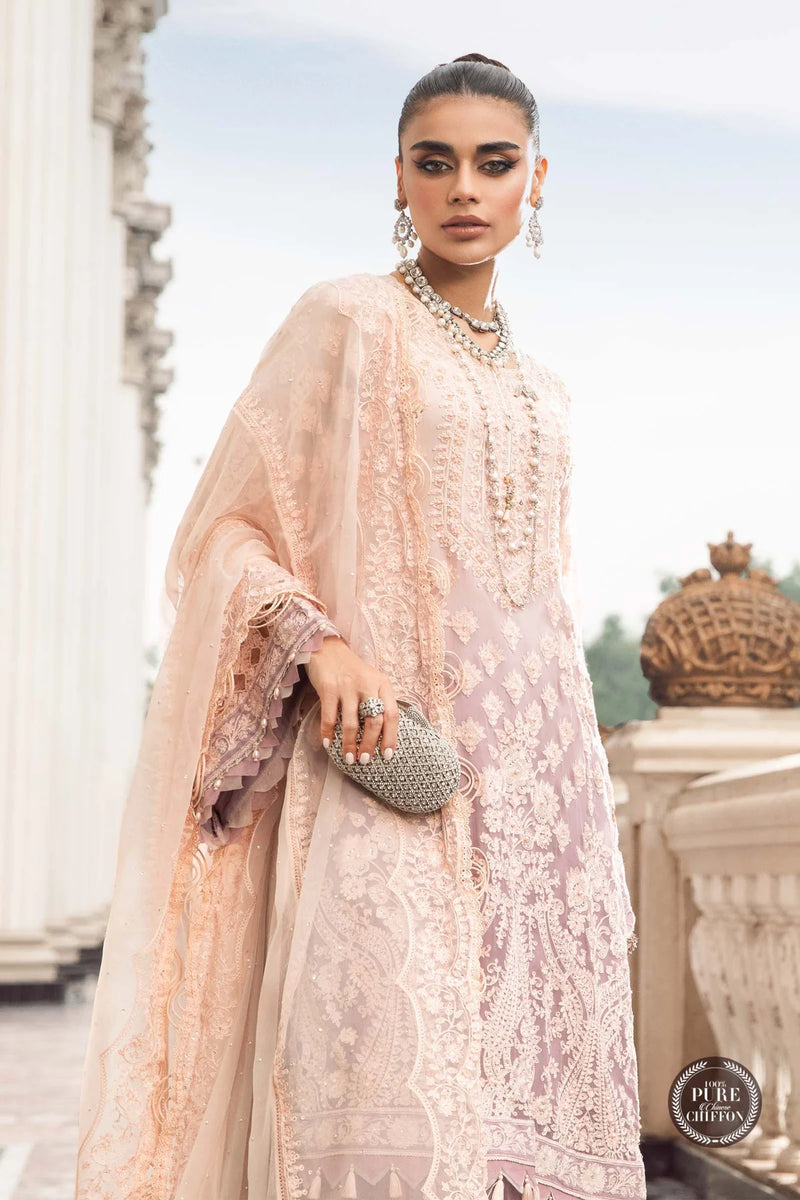 Maria.B Unstitched 3 Pieces Chiffon Embroidered Suit MPC-23-103 Lilac Pure Chiffon