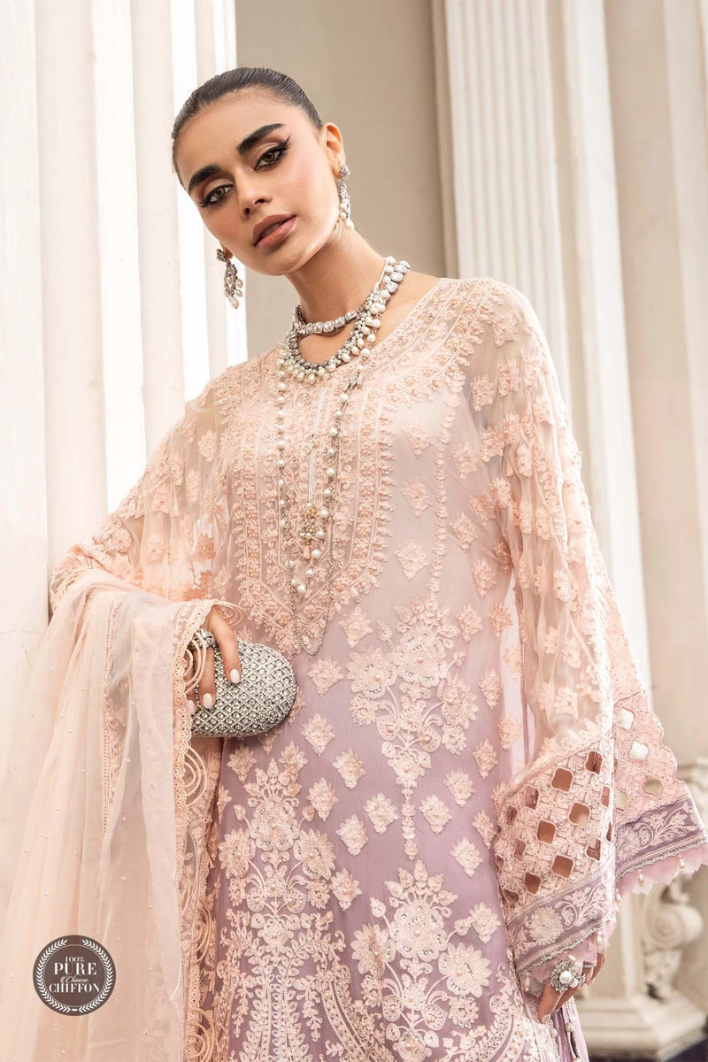Maria.B Unstitched 3 Pieces Chiffon Embroidered Suit MPC-23-103 Lilac Pure Chiffon