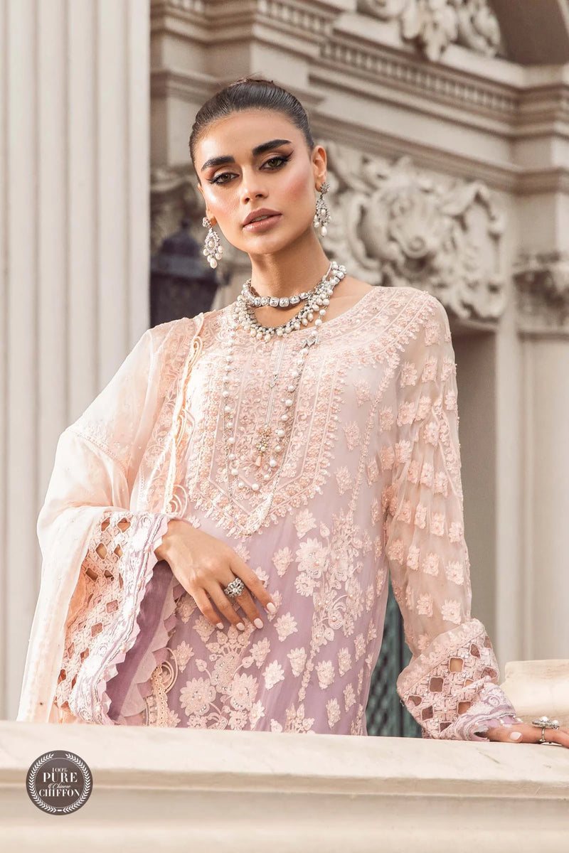 Maria.B Unstitched 3 Pieces Chiffon Embroidered Suit MPC-23-103 Lilac Pure Chiffon