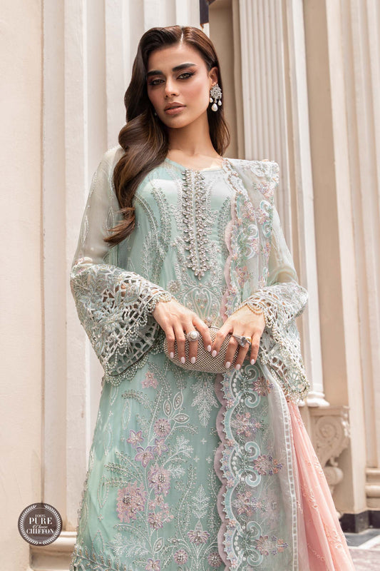 Maria B MPC-23-104-Mint Green Luxury Chiffon Embroidered 3Pc Unstitched Suit PA-216