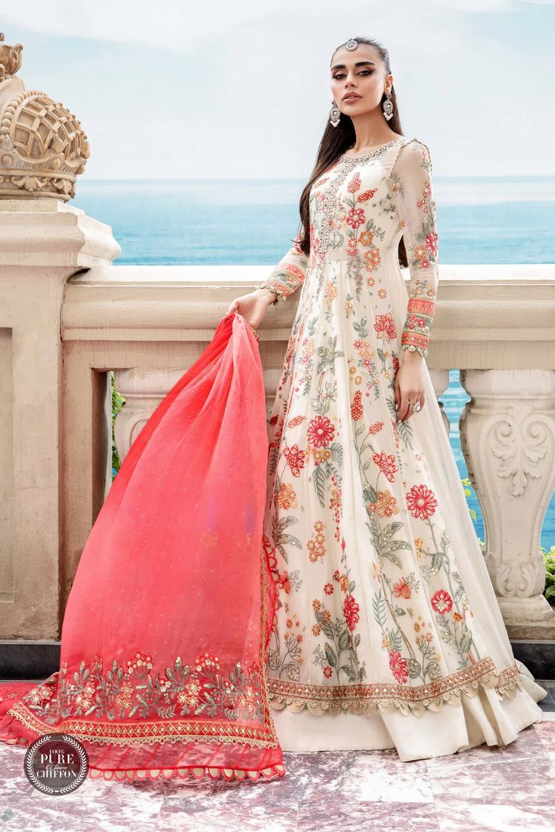Maria.B Embroidered Chiffon Suits Unstitched 3 Piece D6 - Floral Luxury Collection