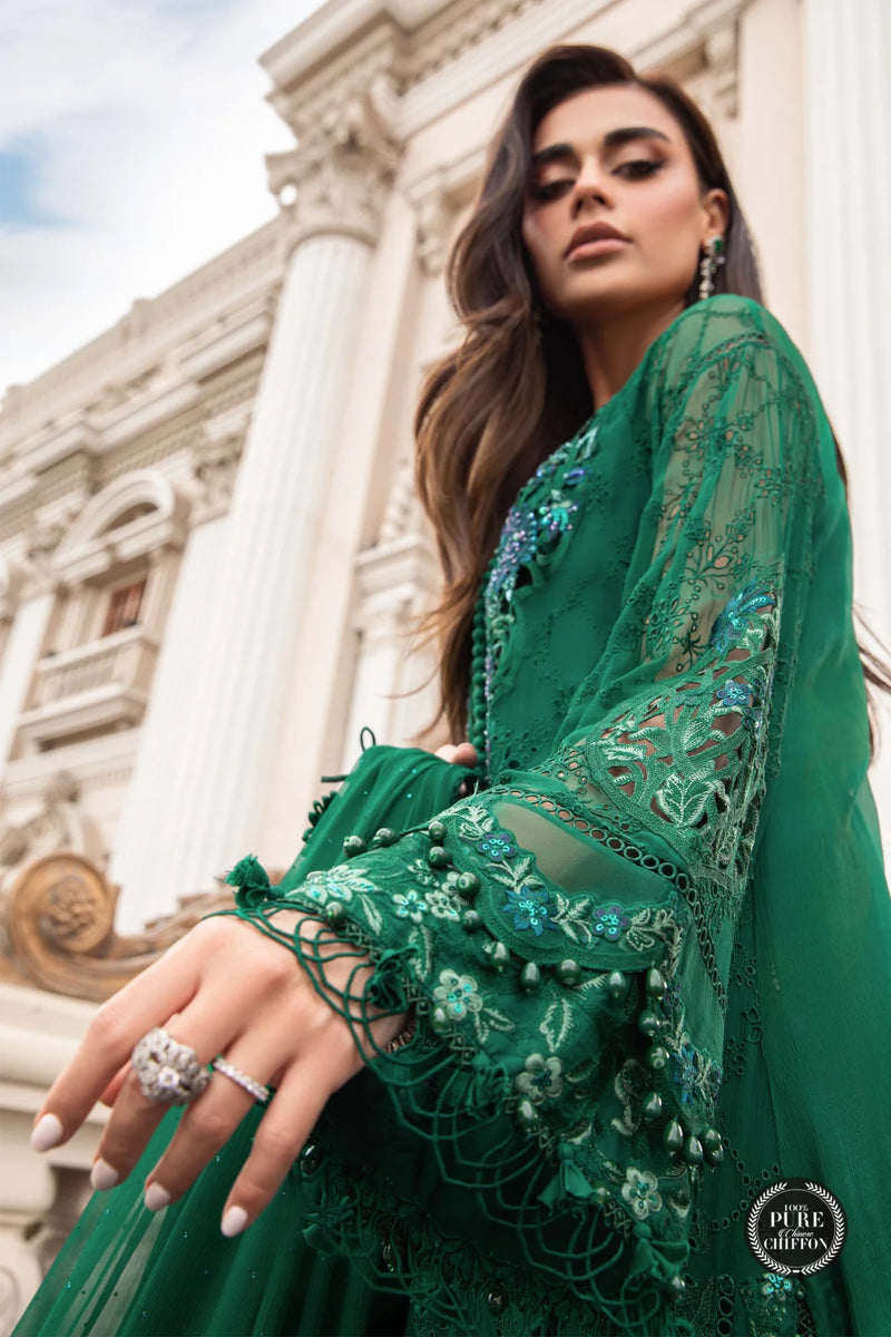 Maria.B Unstitched Chiffon Embroidered Suit Unstitched MPC-23-108 Emerald Green D2