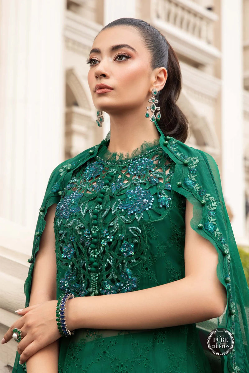 Maria.B Unstitched Chiffon Embroidered Suit Unstitched MPC-23-108 Emerald Green D2