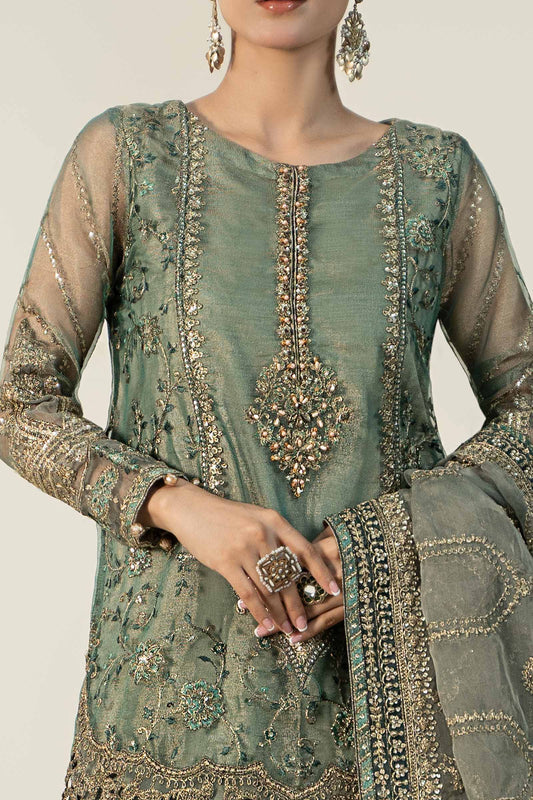 Maria.B Luxury Organza Embroidered 3 Piece Unstitched - SF-W24-24-Teal-Ex