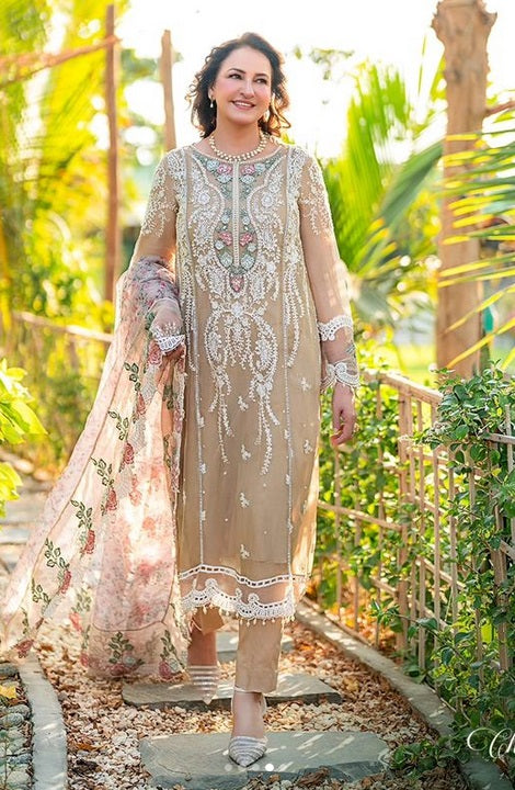 Maria.B Embroidered Pure Chiffon Suits Unstitched 3 Piece MB23SC D1 - Luxury Collection