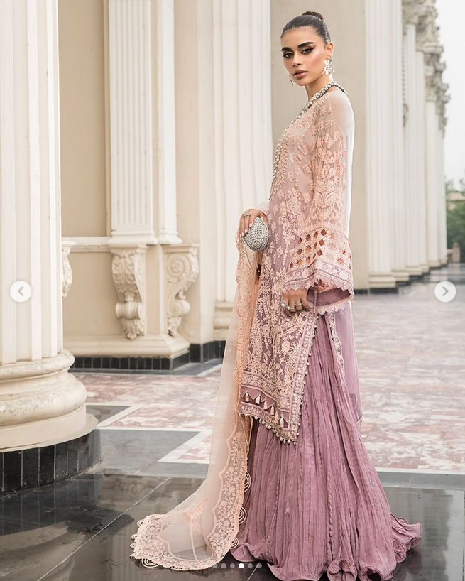 Maria.B Unstitched 3 Pieces Chiffon Embroidered Suit MPC-23-103 Lilac Pure Chiffon