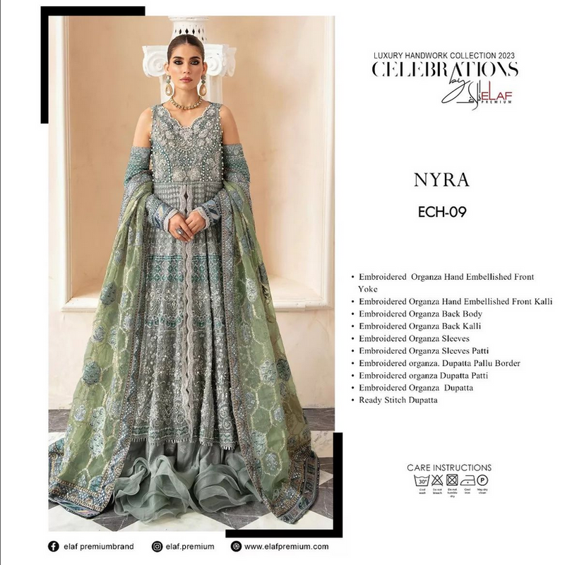 Celebrations By Elaf Embroidered Suits Unstitched 3 Piece EF23C ECH-09 Nyra - Luxury Collection
