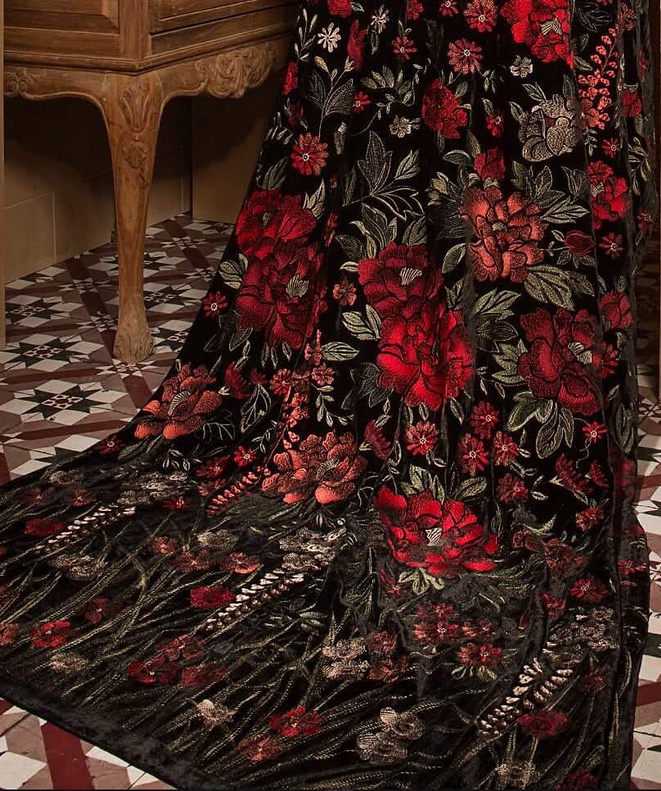 Bareeze Rose Petal Velvet Embroidered Shawl