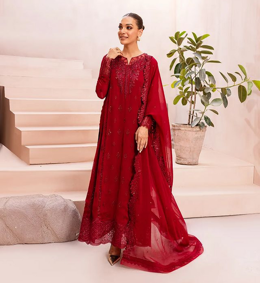 Ensembles By Azure Unstitched 3 Piece Collection 08-Crimson Glow VALENTINE RED