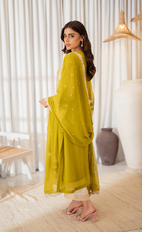 Azure Luxury Embroidered Chiffon 3Pc Unstitched Suit-Amber Glow